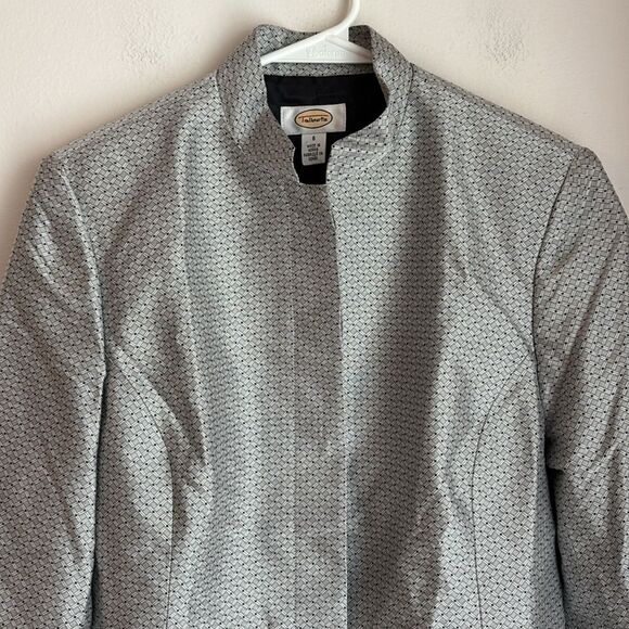 Talbots vintage women’s silk blend silver Textured Jacket mandarin collar size 6 - Picture 2 of 10